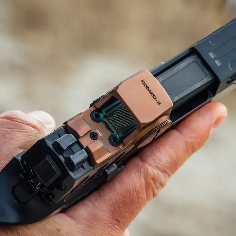 Romeo X Pro open emitter red dot sight showcased on pistol